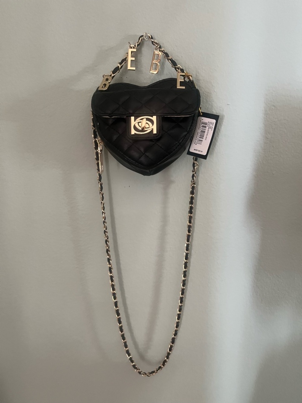 BEBE Solana Quilted Heart Crossbody Bag with Gold Chain